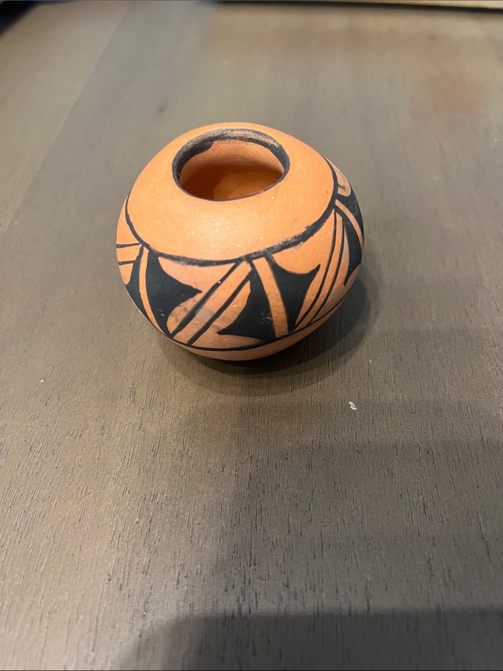 Handcrafted Terracotta Accent Vase with Black Geometric Design